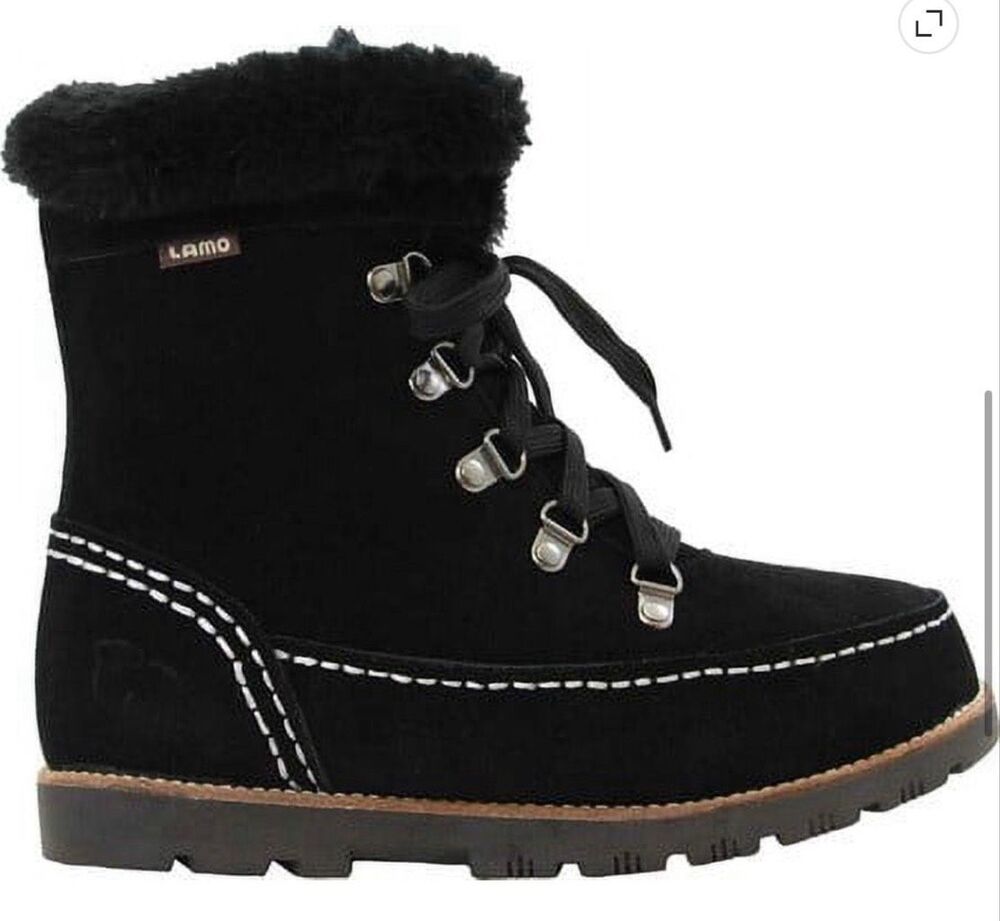 LAMO Women's Black Ankle High Taylor Suede Faux Fur Collar Boot Size 10